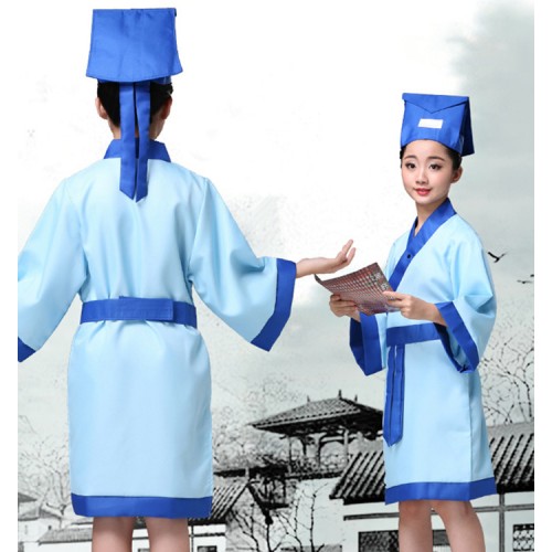 hanfu Kids chinese folk dance costumes boys girls Confucius school uniforms phtos drama cosplay robes dresses 
